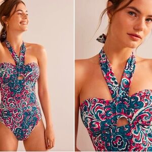 Boden red blue halter scarf bandeau one piece swimsuit nwt size 2